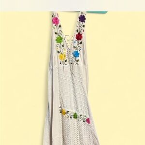 Source Unknown White Dress with Colorful Floral Embroidery